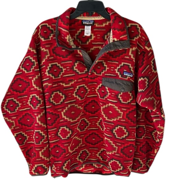 Patagonia Other - Partagonia Synchilla Men’s S Aztec Printed Sweater Rust Red Tan